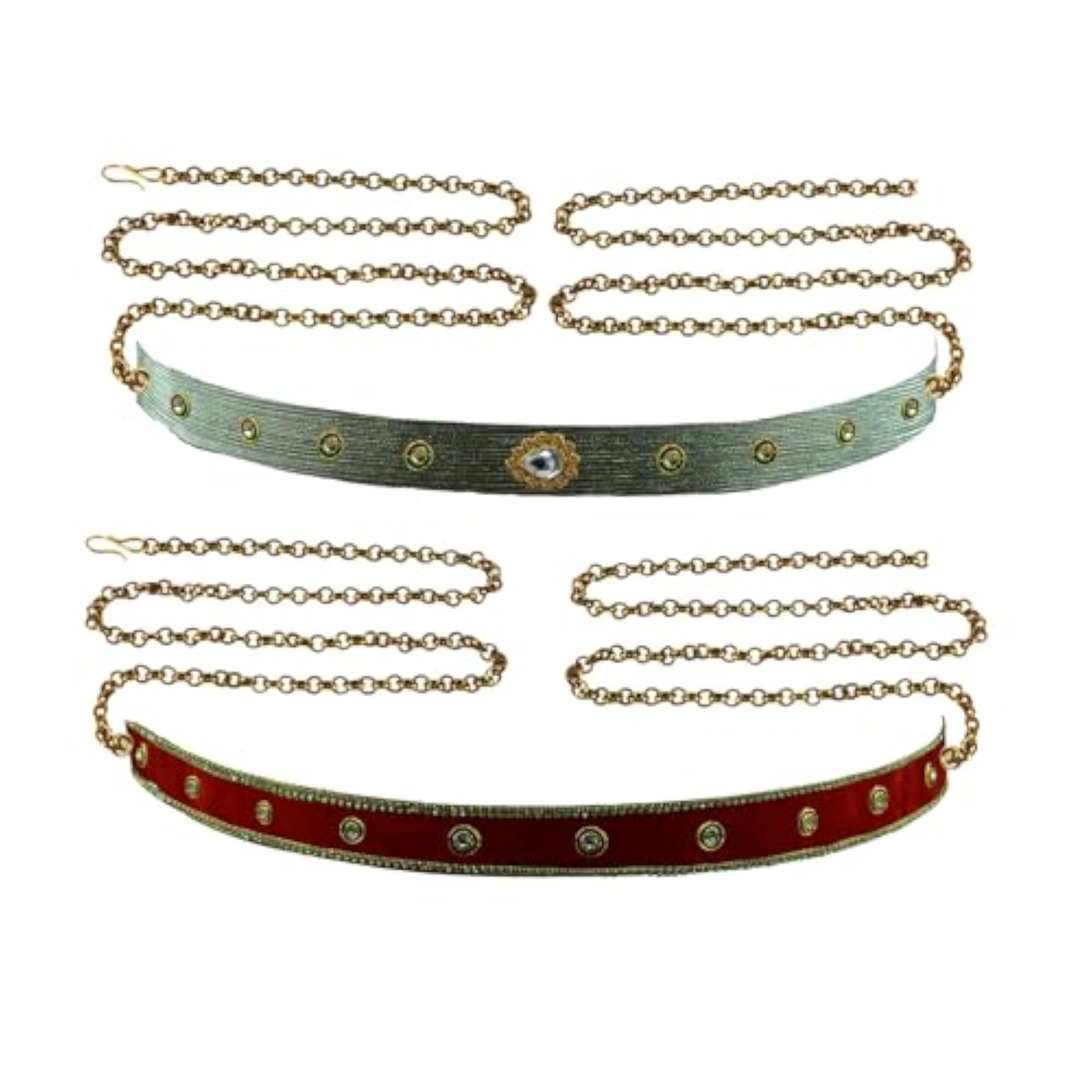 Women's Elegant Velvet Stone Stud Adjustable Waist Chain Kamarbandh
